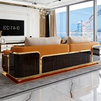Ensemble de canapés sectionnels extensibles en similicuir moderne avec pieds en acier inoxydable et rembourrage en éponge pour appartements, hôtels et salons
