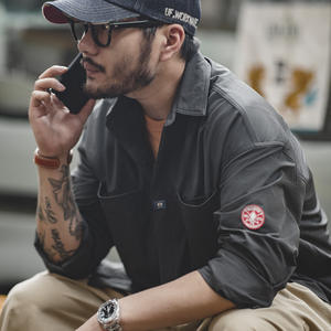 <span class=keywords><strong>Camicia</strong></span> <span class=keywords><strong>grigia</strong></span> con tasche della serie Maden Mountain per uomo, casual, antipiega, senza bisogno di stiratura, a maniche lunghe, stile <span class=keywords><strong>giacca</strong></span>, primaverile. - Product Image 5