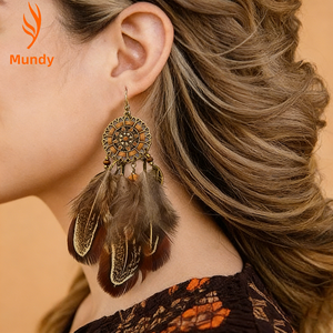 Boucles d'oreilles en plumes de attrape-rêves en bronze antique, bijoux fantaisie bohèmes faits à la main, accessoires d'oreille pour cadeau pour <span class=keywords><strong>elle</strong></span> - Product Image 2