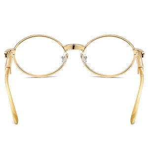 Lunettes de vue rétro 2025, monture ronde en métal, diamant, branches en corne de buffle - Product Image 5