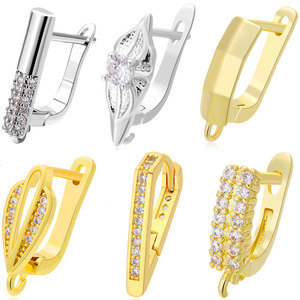 Composants de boucles d'oreilles en laiton plaqué or 18 carats pour la fabrication de bijoux DIY, type <span class=keywords><strong>Huji</strong></span>, avec zircon, à la recherche d'accessoires - Product Image 5