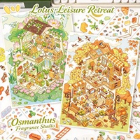 Autocollants de scène miniatures 3D DIY, autocollants de journal, scène de cabane de dessin animé, autocollants en PET pour travaux manuels d'enfants