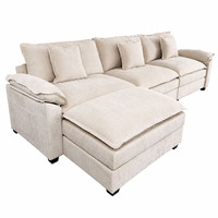 Set Sofa Modular Sectional Comfy Cloud Chenille Konvertibel Modern dengan Sandaran Bantal Bentuk U Warna Beige Putih 122" untuk Ruang Tamu