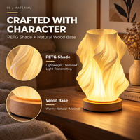 Lampe de table LED torsadée à impression 3D, style minimaliste moderne, avec base en bois, lumière douce, veilleuse à piles