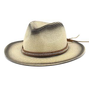 Custom Unisex Vintage Ombre Printed Paper Straw Sun <b>Hat</b> New Trendy Panama Style with Rivet Belt <b>for</b> Outdoor Beach & Travel - Product Image 4
