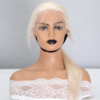 Perruque queue de cheval en dentelle suisse HD transparente, cheveux Remy européens, 5 pouces, nœud simple, couleur blond platine, pour femmes