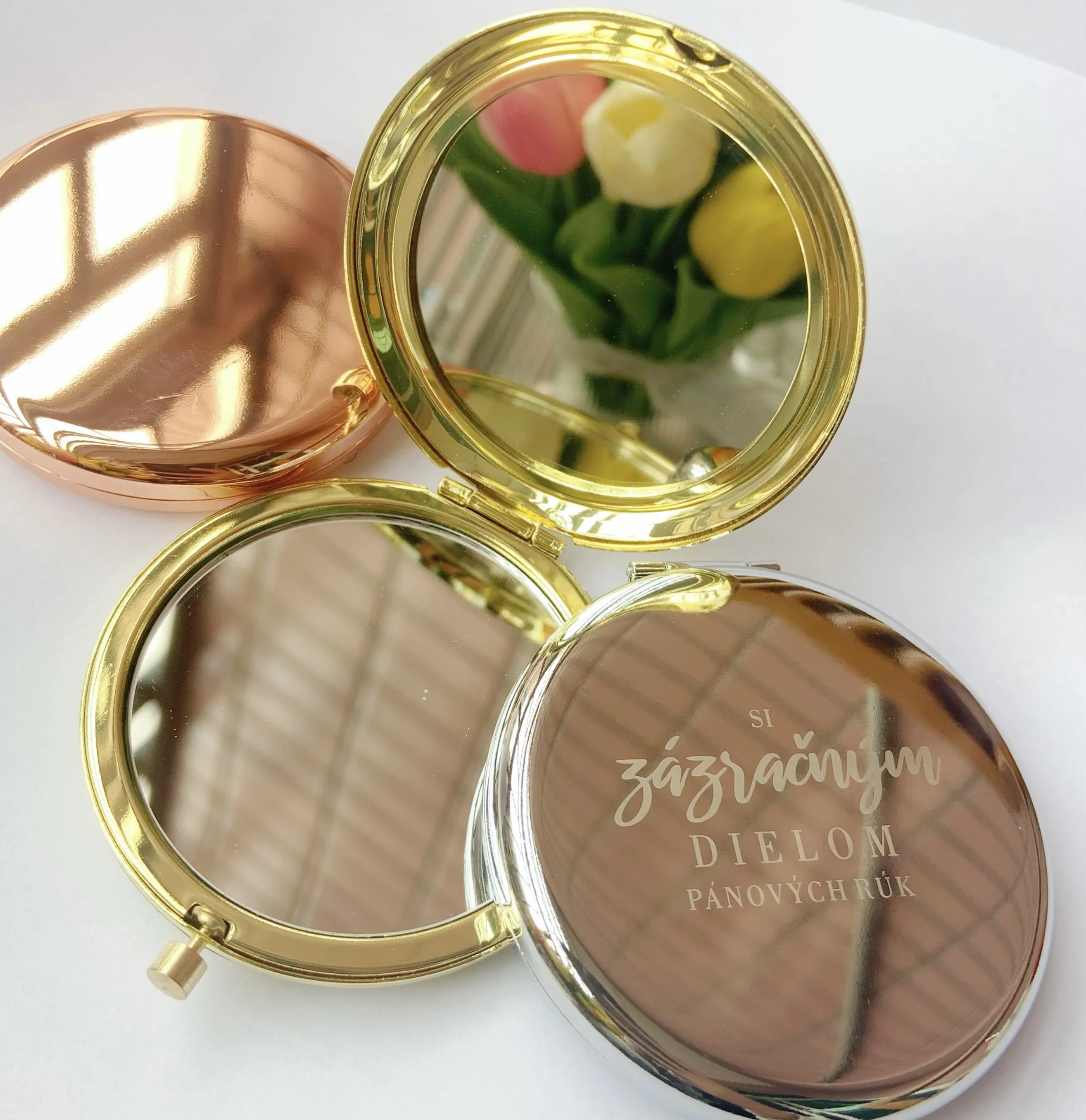 Portable Round Folded Compact Mirrors Rose Gold Silver Pocket Mirror Making Up For Personalized Gifts
