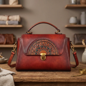 Sac à main grande taille en cuir véritable de vache, style mi-siècle, léger et imperméable, idéal pour les soirées et les voyages, par BS INTERNATIONAL - Product Image 1