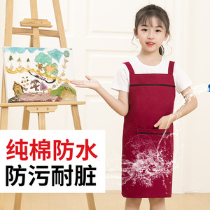 Children Apron 100% Cotton Waterproof One Size Art <b>Studio</b> Painting Baking Smock With Front Pocket And Adjustable Straps - Product Image 5