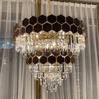 Lustre suspendu moderne de luxe en fer et cristal, éclairage LED avec télécommande, finition or bronze pour restaurants, hôtels, bars