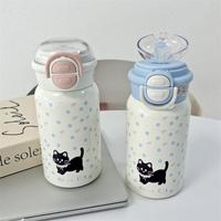 Gobelet en acier inoxydable 316 de grande capacité Bouteille d'eau mignonne et fraîche de style Instagram Petit chat noir Design Haut attrait esthétique