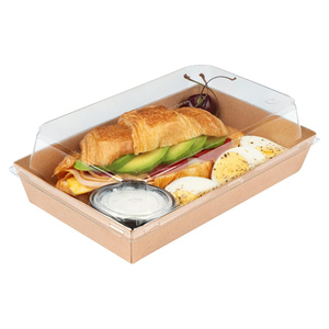 Eco-Friendly Food Grade Disposable <b>Square</b> Kraft Paper Sushi Tray with PET Lid Matte Lamination Offset Printed UV & Vanishing - Product Image 1