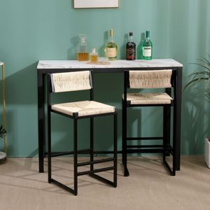 Ensemble de 2 tabourets de bar Db Creamy White en corde de papier tressée à la main, structure métallique, design contemporain pour îlot de cuisine et salle à manger - Product Image 6