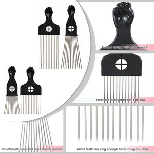 Oferta Especial: Peine Afro Clásico Negro Resistente al Calor con Dientes Anchos, Horquillas de Metal de Acero Inoxidable y Mango de Plástico, con Logotipo Personalizado - Product Image 3