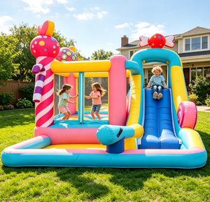 Château gonflable aquatique Candy Land avec double toboggan et piscine, château <span class=keywords><strong>de</strong></span> saut commercial pour enfants, château gonflable à louer - Product Image 5
