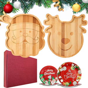 Bandejas Navideñas de Madera con Forma de Papá Noel y Reno, Plato para Servir, Color Madera Natural, Diseño Personalizable - Product Image 1