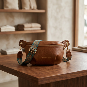 Bolsos y Accesorios de Moda, Bolso de Pecho de Cuero Genuino, Correa Ajustable, Cierre de Cremallera, Asa Única, Estilo Cinturón con Patrón Marrón, Para Todas las Temporadas - Product Image 1