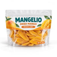 Sachets d'emballage personnalisés pour mangues séchées avec fermeture éclair refermable et fenêtre transparente, pochettes imprimées à fond plat pour 150g de snacks aux fruits