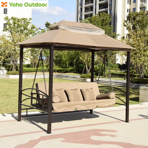 Grande Gazebo Rigido con Tetto in Metallo e Dondolo Letto <span class=keywords><strong>da</strong></span> <span class=keywords><strong>Giardino</strong></span> in Acciaio, Tenda a Baldacchino Sospesa per Esterni e Patio, Gazebo Portatile con Tetto in Metallo - Product Image 3