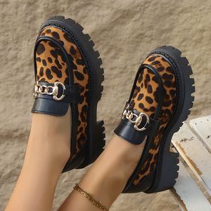 Women's Retro <strong>Leopard</strong> Print <strong>Flats</strong> for Spring Autumn Versatile Metal Buckle Toe Loafers Large Size Thick Sole Slip-On for Foreign - Product Image 6
