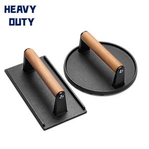 Presse à viande, steak et burger robuste en fonte, écologique et durable, pour gril, presse à bacon avec poignée en bois pour barbecue extérieur - Product Image 1