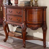 Table console baroque antique couloir avec 2 portes 2 tiroirs et 1 étagère design sculpté marron pour le salon