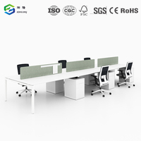 Poste de travail pour 6 personnes, bureau blanc avec armoire de rangement en bois, table de bureau pour personnel en panneau de classe E0, commande en gros