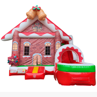 Structure de jeu combinée Jingle Bells avec toboggan, parcours à roues, thème dinosaures et animaux, château gonflable, pour événements promotionnels, location et usage commercial