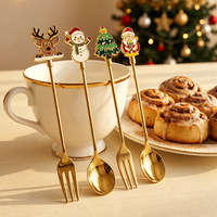 Ensemble de couverts de Noël en acier inoxydable BST, design minimaliste, motifs de dessins animés, cuillères à dessert et à café