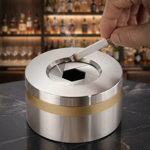 Stainless Steel Round Desktop <b>Ashtray</b> Minimalist Design for Home Use - Product Image 1