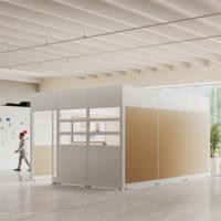 Poste de travail cubique mural OMNI avec panneaux d'intimité intégrale, construction ergonomique en MDF, alimentation intégrée et rangement spacieux pour un environnement moderne