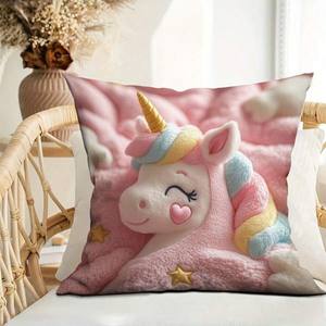 Federa per Cuscino da Divano in Peluche Corto con Stampa 2D di Pony Arcobaleno, Morbida sulla Pelle - Product Image 3