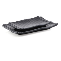 Assiette rectangulaire noire mate en mélamine incassable de 8 pouces pour restaurant japonais