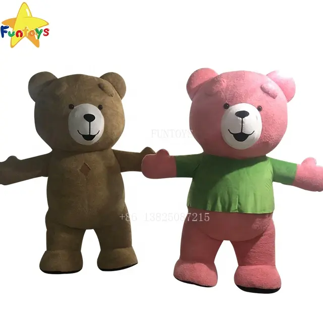 Funtoys Gonfiabile Marrone Rosa Teddy Bear Costume Della Mascotte di Halloween Traje Cartoon Mascotte Per Adulti