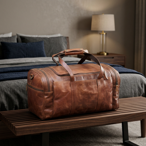 Sac de voyage vintage en cuir véritable de qualité supérieure B S International avec fermeture éclair, portable, haute qualité, pour adultes, personnalisable - Product Image 1
