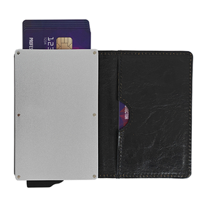 Tarjetero Delgado con Logotipo Personalizado, Bloqueo RFID, Cartera Pop-up de Cuero, Estuche Metálico de Aluminio para Tarjetas - Product Image 1