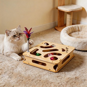 Jouet labyrinthe pour chat en <span class=keywords><strong>bois</strong></span> écologique, boîte à billes en <span class=keywords><strong>bois</strong></span> avec plume interactive, double jouet de puzzle d'intelligence pour chat - Product Image 1