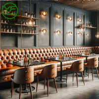 Meubles de restaurant de luxe sur mesure, modernes, en cuir et bois, courbés, ronds, circulaires, pour mobilier de bar, sièges en forme de U.