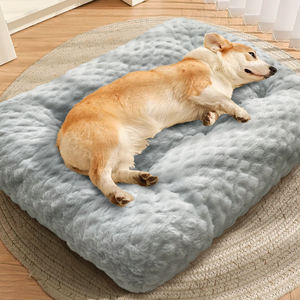 Recién llegado, diseño de rejilla en relieve, piel de conejo de imitación gris, cojín esponjoso para mascotas, cama para perros y gatos - Product Image 4