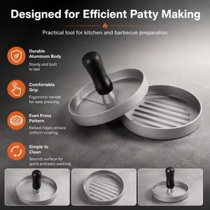 Presse à hamburgers en aluminium antiadhésive, facile à nettoyer, pour un pressage uniforme de la viande, idéale pour les hamburgers faits <span class=keywords><strong>maison</strong></span>, le barbecue et les grillades en extérieur. - Product Image 6