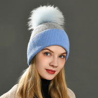 Chapeau en cachemire rayé chaud avec pompon en fourrure véritable, luxueux, doux, élégant, vente en gros, logo personnalisé, bonnet d'hiver pour femmes