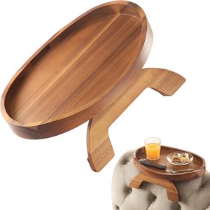 Plateau pliable personnalisé en bois avec accoudoirs, en noyer noir, à un seul niveau, pour la cuisine, le rangement alimentaire et l'utilisation sur table - Product Image 1