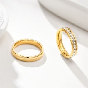 Luxury Diamond Engagement Wedding <b>Couples</b> <b>Rings</b> Custom Name 18k Gold Plated Stainless Steel <b>Rings</b> - Product Image 2