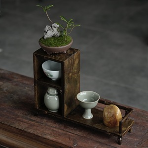 Support de rangement en bambou en forme de falaise pour tasses à thé, petite étagère de présentation antique, accessoires pour la cérémonie du thé chinois - Product Image 1
