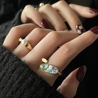 Bague en cuivre vintage simple pour femme, bijoux bohèmes, anneaux en coquille d'ormeau colorés