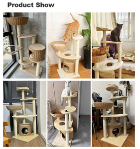 Mobili moderni di lusso grande albero del gatto torre in Rattan tessuto in legno sisal Pet rampicante Scratcher Post condominio di gatti alberi casa - Product Image 6