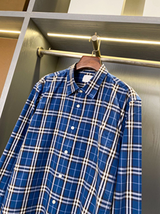 Camisa de Manga Larga para Hombre, Diseño a Cuadros, Transpirable, Estilo Burberry, Azul Vintage, de Marca de Diseñador - Product Image 2