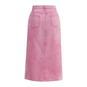 Custom <strong>Denim</strong> <strong>Skirts</strong> Manufacture Women Design Fashion Casual Wear <strong>Knee</strong>-<strong>Length</strong> pink <strong>Denim</strong> Long <strong>Skirt</strong> for Women with Buttons up - Product Image 2