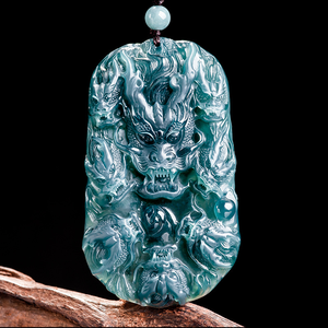 Pendentif impérial de type Linglong en jade véritable naturel bleu eau, jade de qualité glace, dragon du zodiaque, pendentif pour homme. - Product Image 4