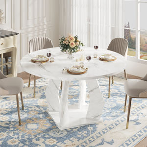 Mesa de comedor circular de madera de mármol blanco moderna de lujo personalizada mesa de comedor redonda grande para cocina 4-6 plazas - Product Image 2